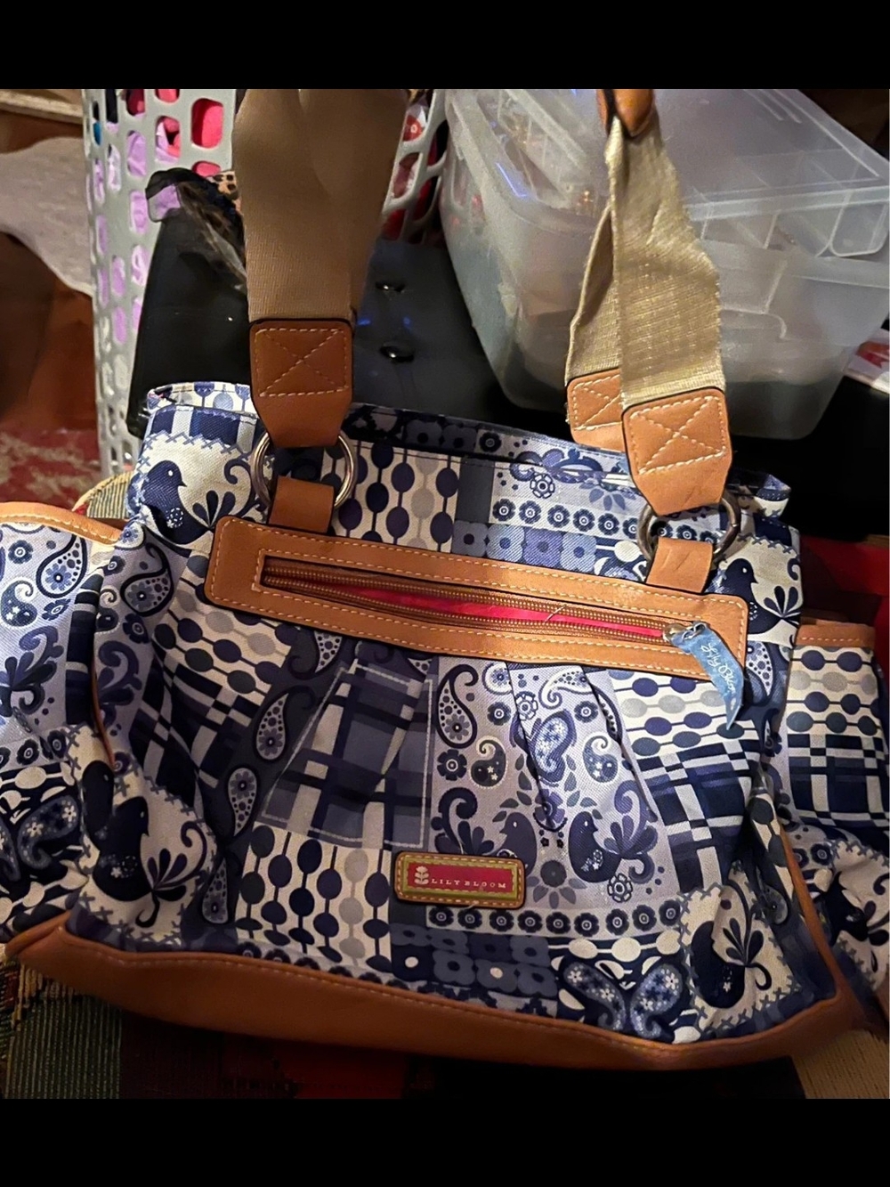 Navy Paisley Pattern Purse with Tan Accents